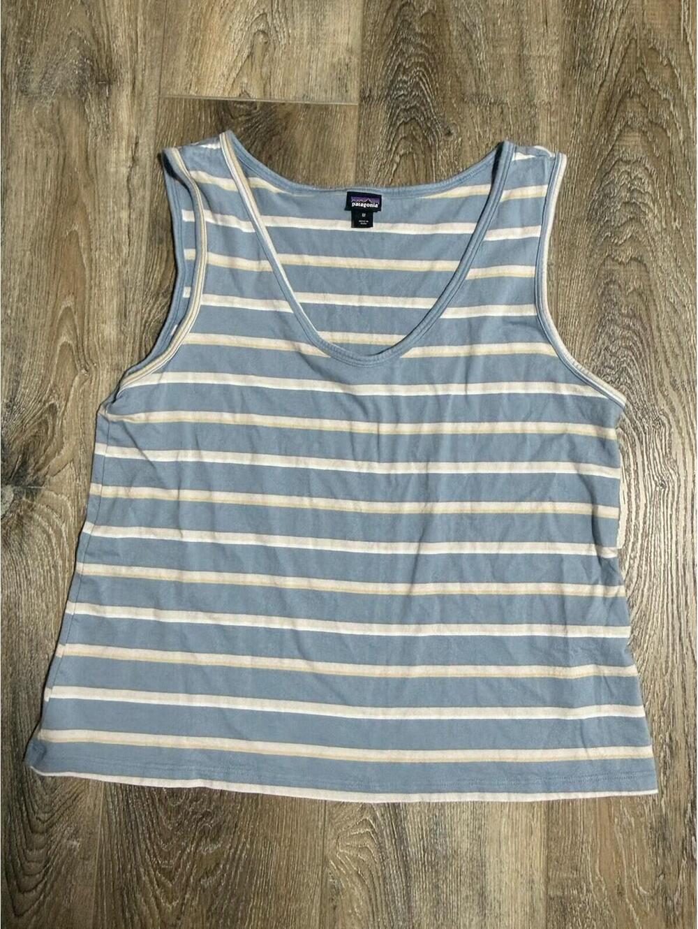 Patagonia 100% Organic Cotton Tank Top Blue Striped M Hiking Outdoors Gorpcore
